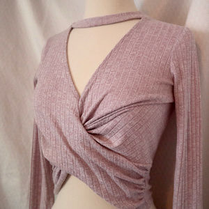 Forever 21 Pink Crop Crossover Sweater ballet top